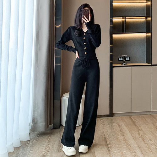 Women's knitted long sleeve jumpsuit with elastic waistband Lune London