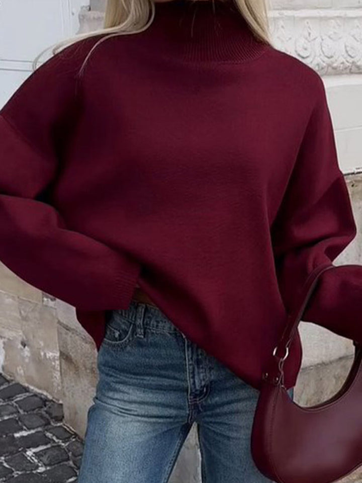 Oversized knit pullover for women with high collar and relaxed fit Lune London