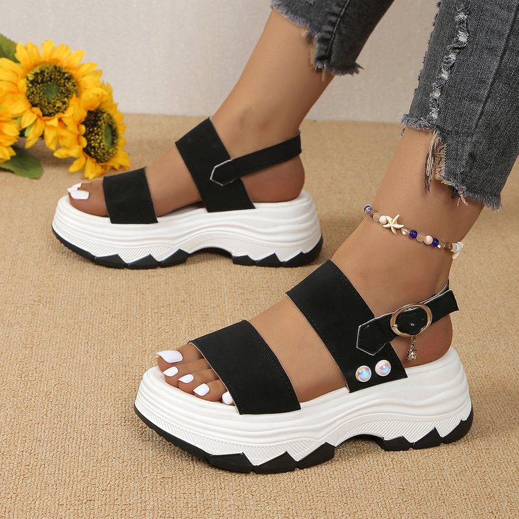 Comfortable platform sandals for ladies with wide straps and innovative sole Lune London