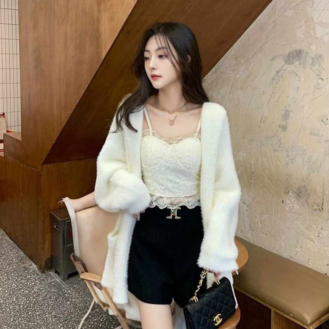 Cardigan en maille duveteuse pour femme avec poches décontractées et coupe ouverte Chic & Stil