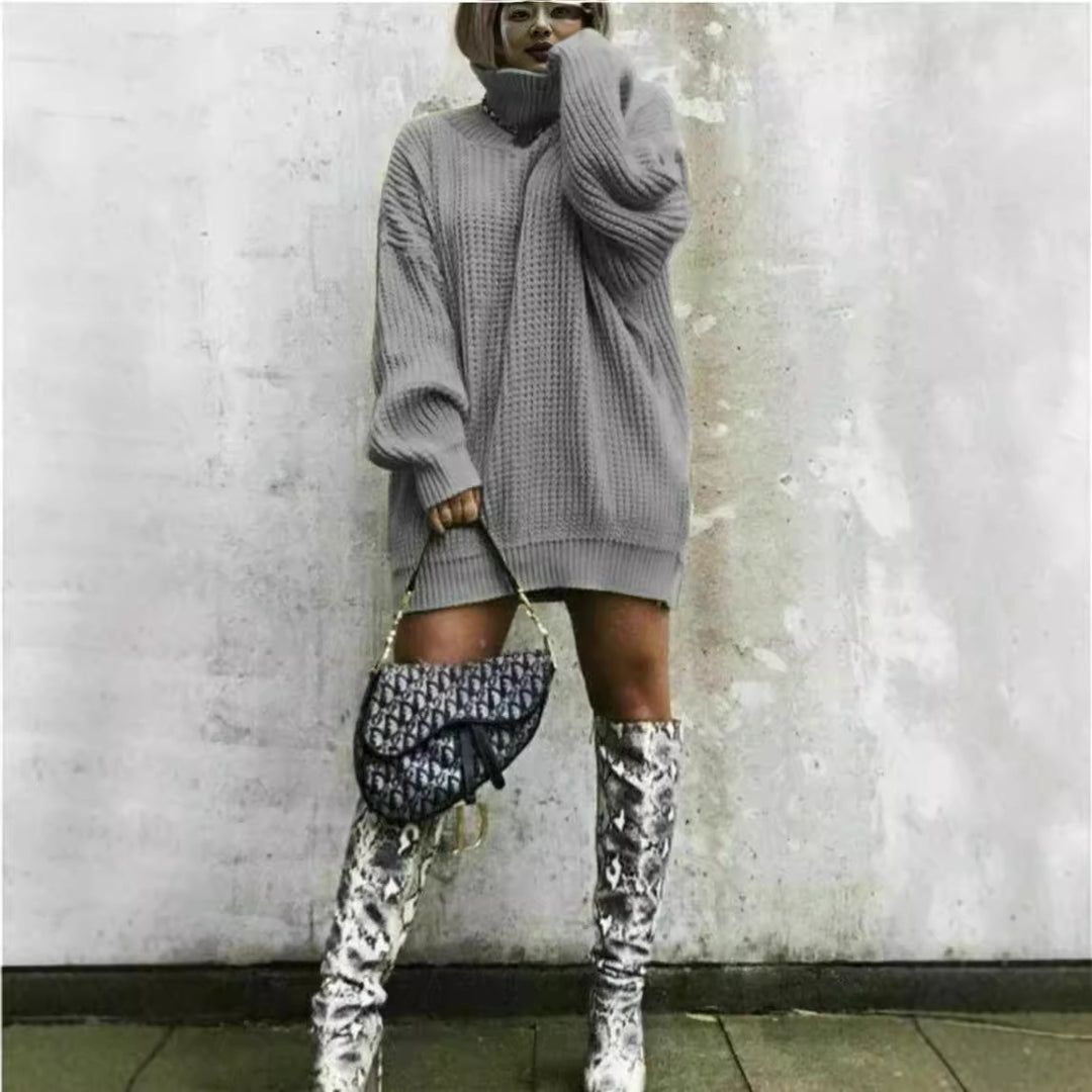 Ladies large knitted sweater with high neck and relaxed silhouette Lune London