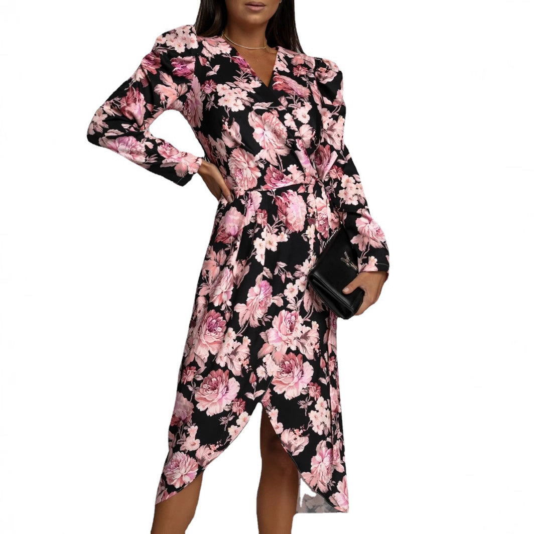 Floral print wrap dress for women with an elegant slit detail Lune London