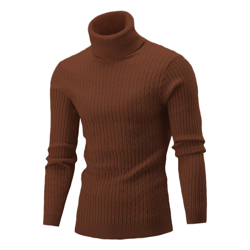 Men's Elegant Knit Sweater with High Collar and Fine Cable Pattern Lune London