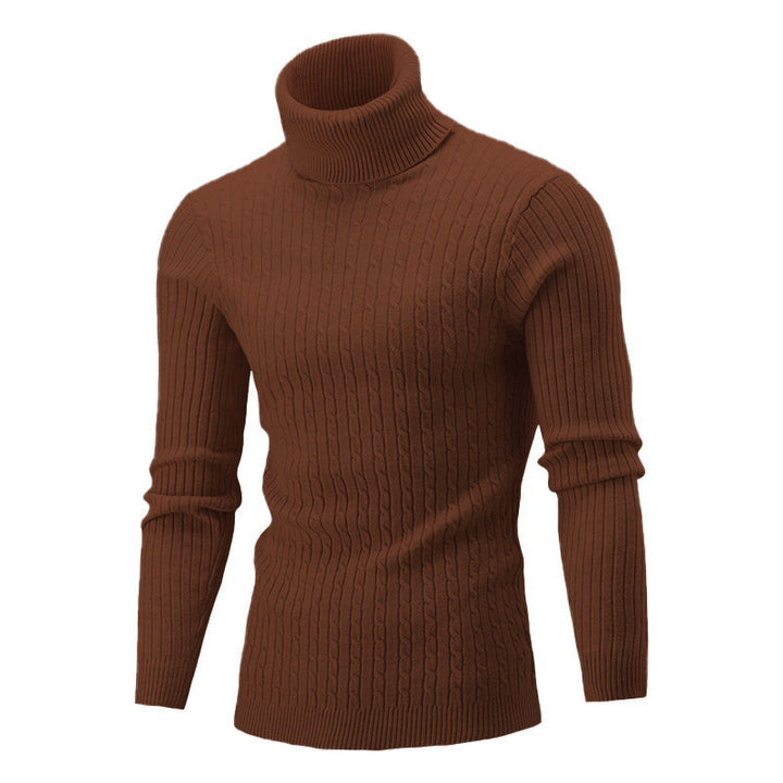 Men's Elegant Knit Sweater with High Collar and Fine Cable Pattern Lune London