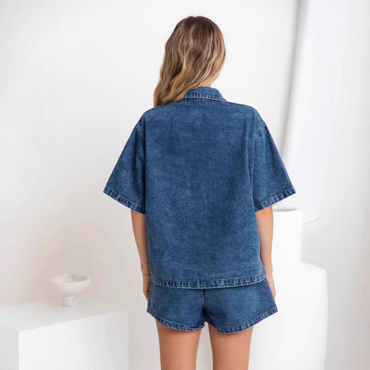 Women's Denim Shirt and Shorts Set in Fashionable Style Lune London