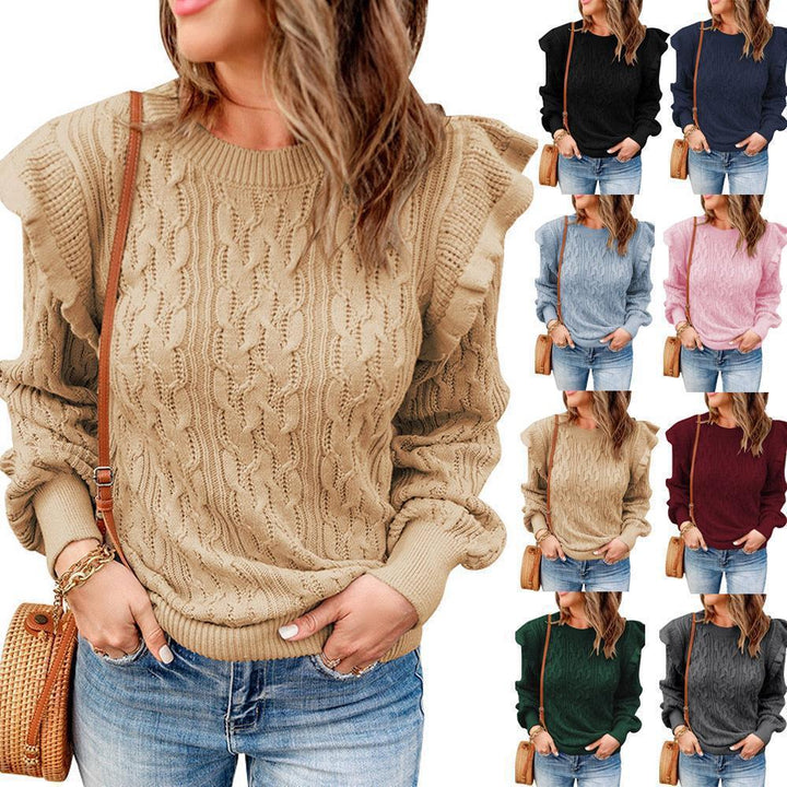 Knitted sweater for women with ruffle details and textured design Lune London