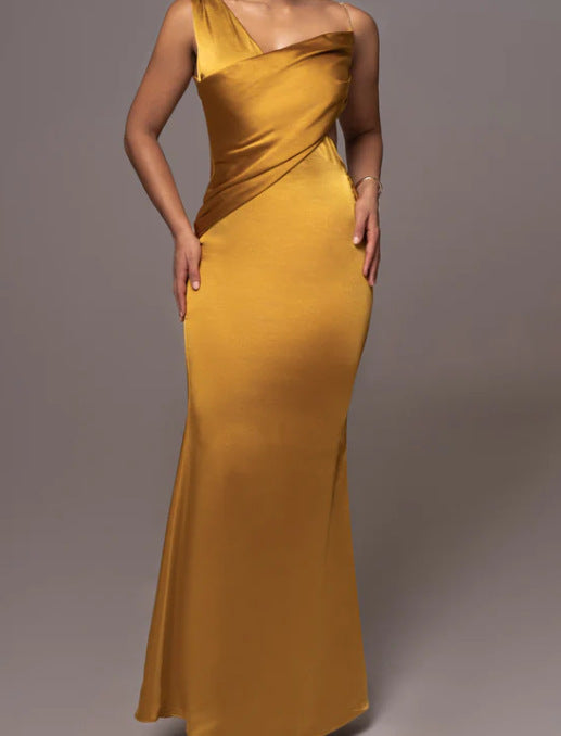 Women's Satin Evening Dress with Wrap Design and Elegant Silhouette Lune London