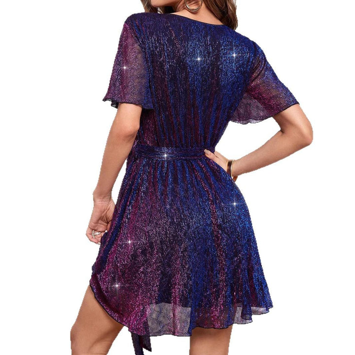 Mini wrap dress for women in shimmering fabric Lune London