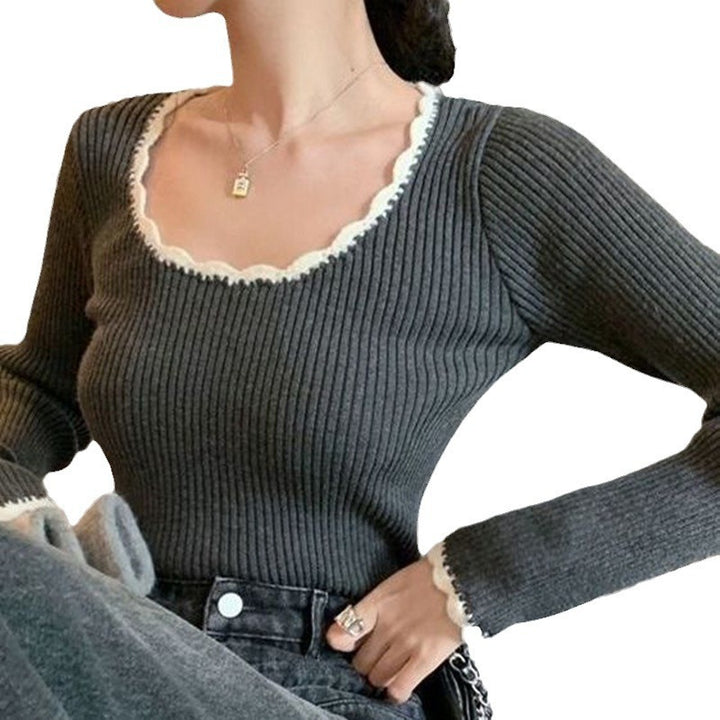 Pull femme avec ourlet en vagues décoratif et tricot fin à côtes Chic & Stil