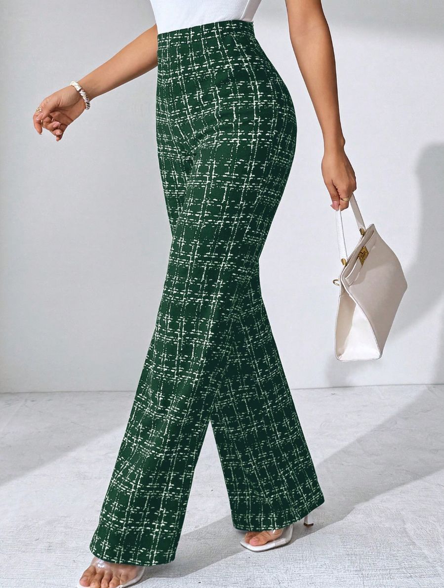 High-waisted Palazzo pants for women with textured plaid pattern Lune London