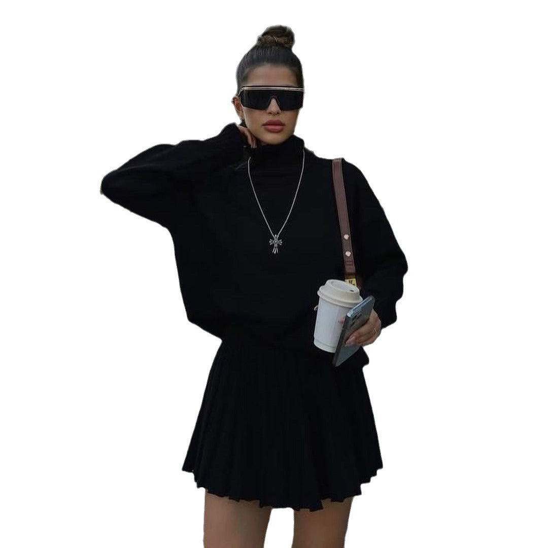 Knit sweater for women with high neckline and pleated mini skirt Lune London