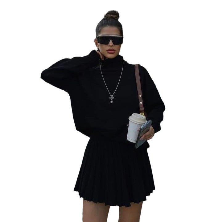 Knit sweater for women with high neckline and pleated mini skirt Lune London