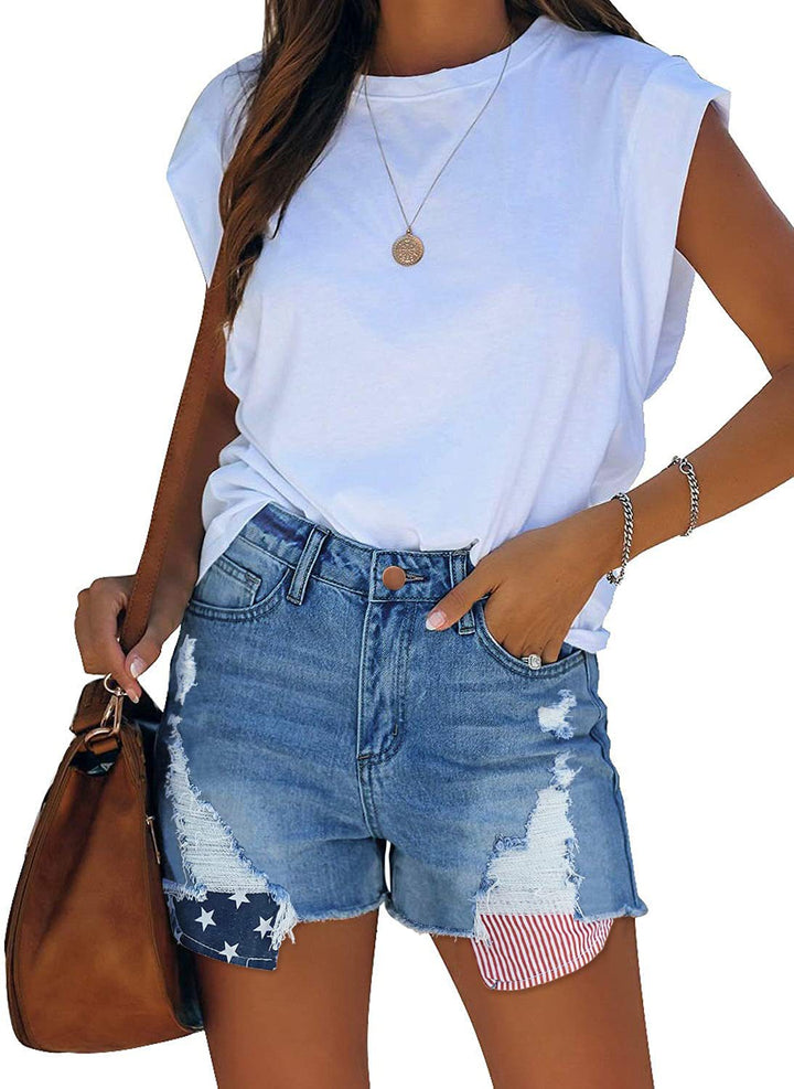 Women's Destroyed Denim Shorts with Creative Patch Details Lune London