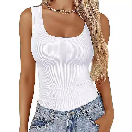 Women's figure-hugging top with wide straps and ribbed design Lune London
