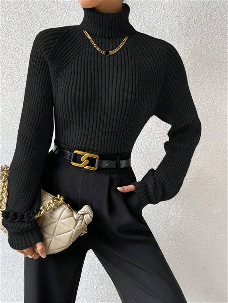 Fitted women's sweater with ribbed texture and high collar Lune London