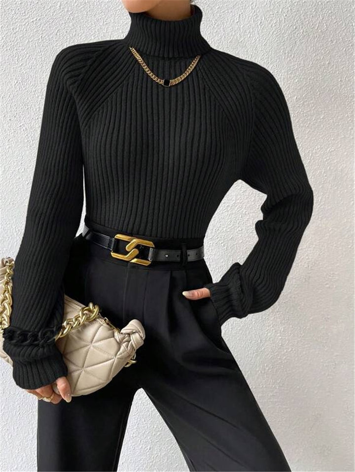 Fitted women's sweater with ribbed texture and high collar Lune London