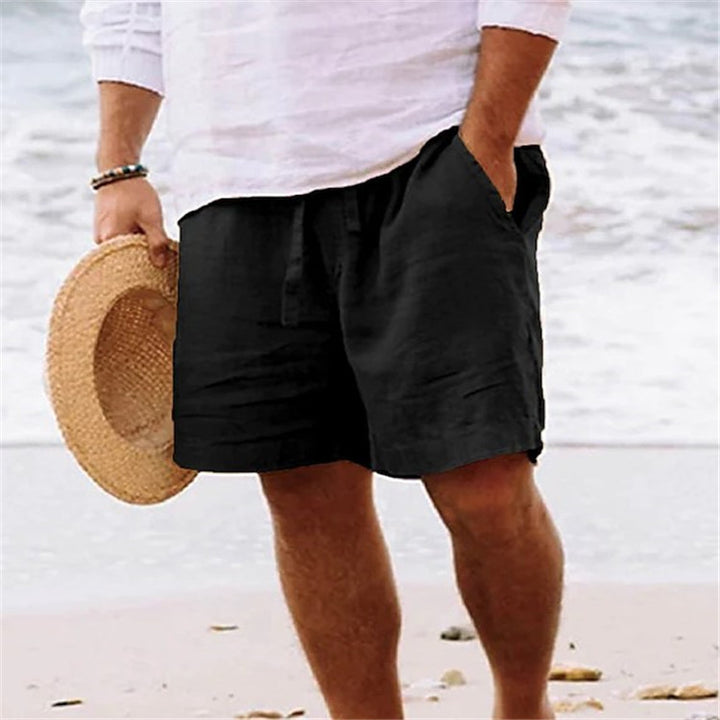 Light linen shorts for men with elastic waistband and practical side pockets Lune London