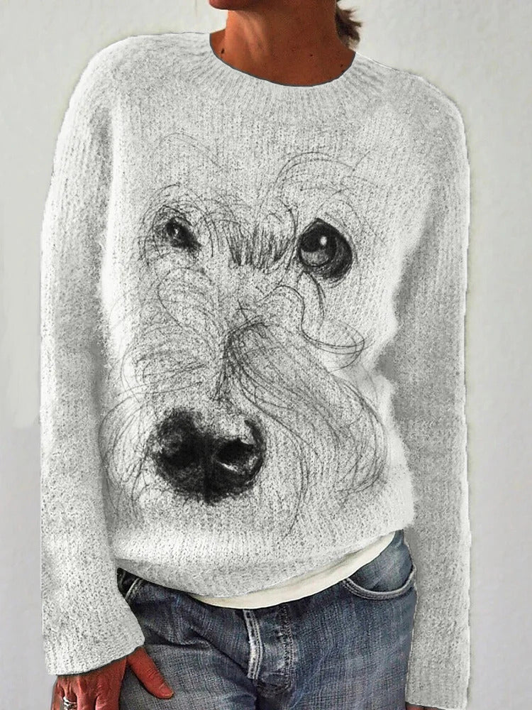 Pull confortable pour femmes avec motif renard et manches rayées Chic & Stil
