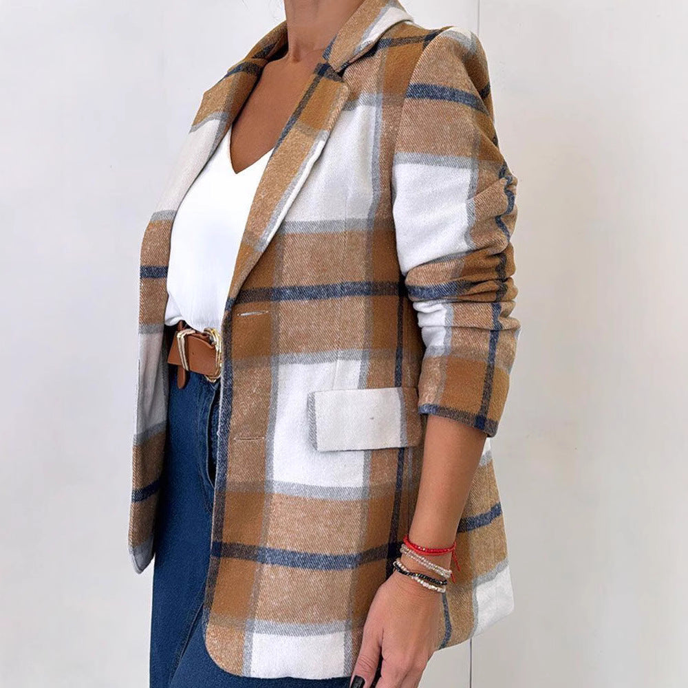 Checked blazer jacket for women in soft material with stylish elegant details Lune London
