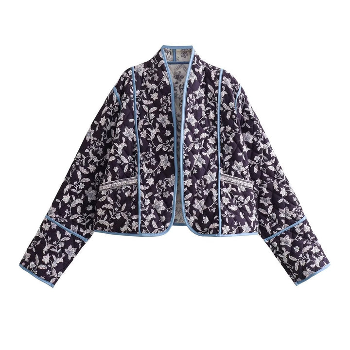Veste matelassée pour femme à motifs avec un design floral et des détails contrastés élégants Chic & Stil