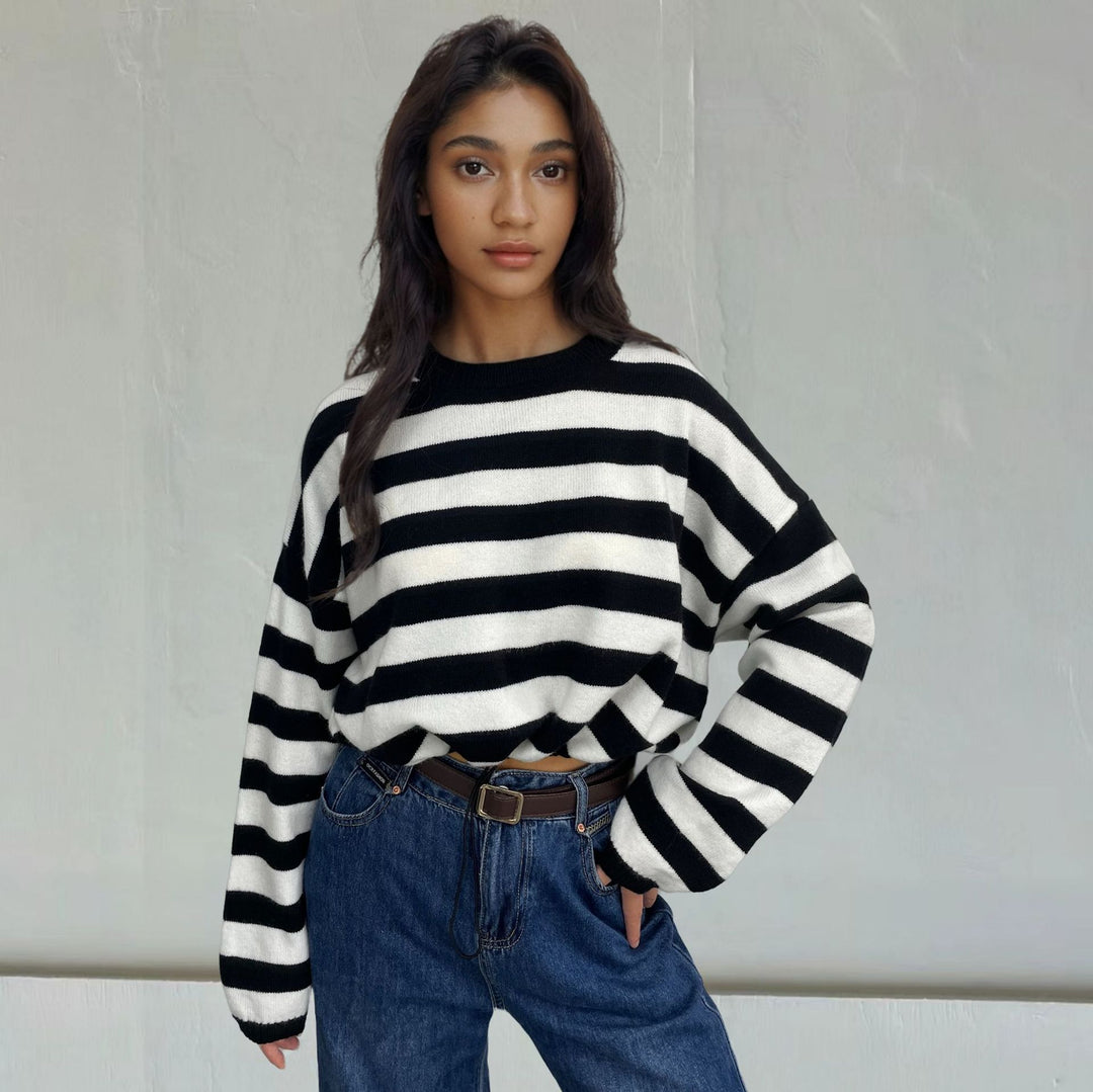 Striped women's sweater with a modern cropped design Lune London
