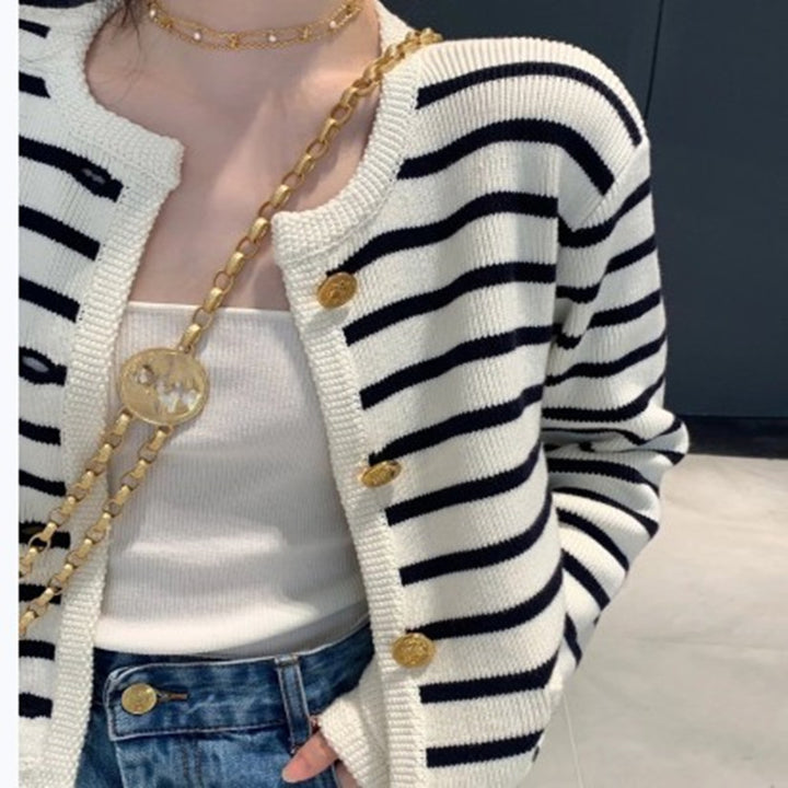 Chic striped jacket for women with golden buttons and large pockets Lune London
