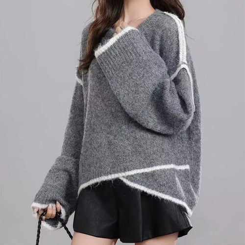 Pull en maille lâche pour femmes avec bord contrastant Chic & Stil