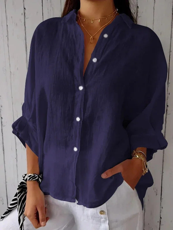 Women Light and Airy Blouse in Pure Linen with Button Placket and Wide Sleeves Lune London