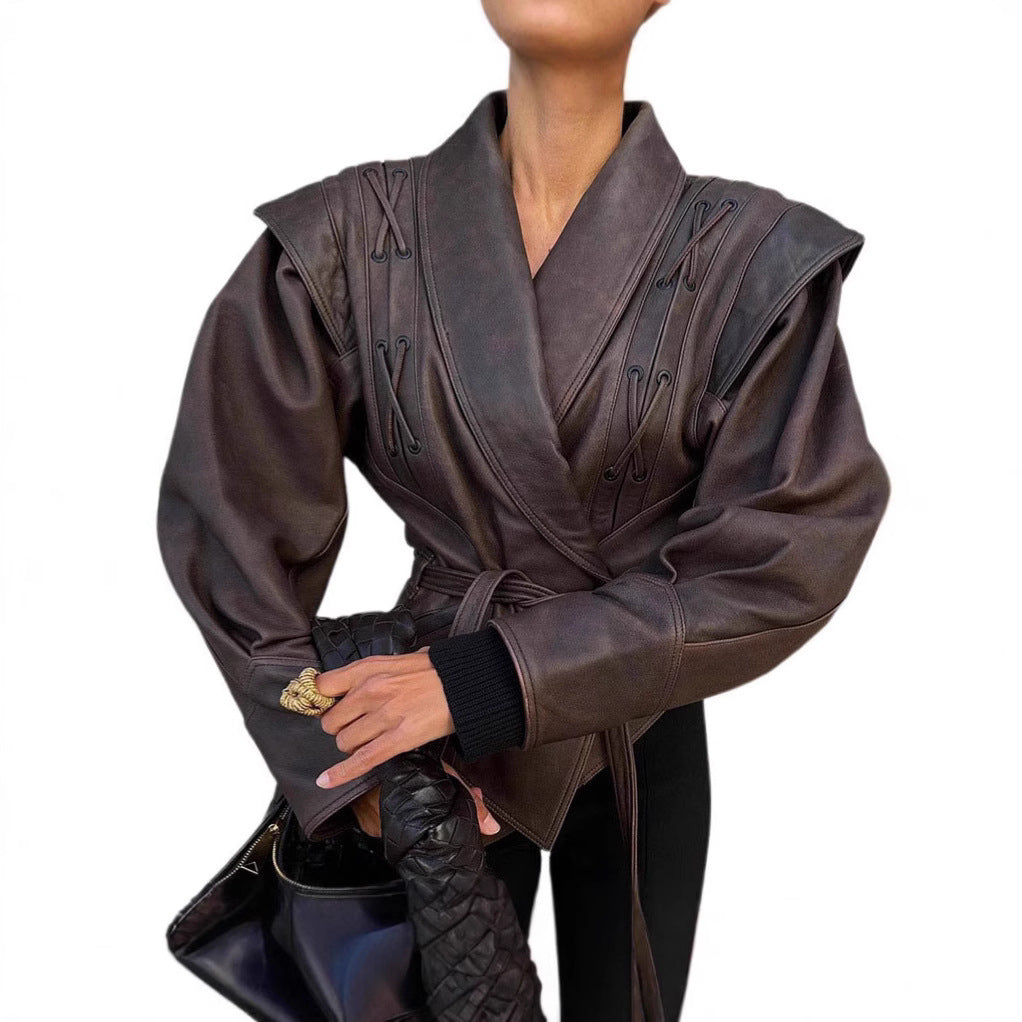 Leather blazer for women with decorative laces Lune London