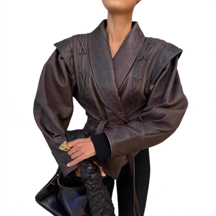 Leather blazer for women with decorative laces Lune London