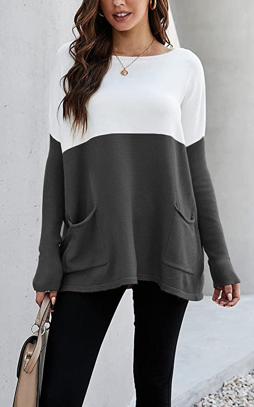 Knit sweater for women with large front pockets and contrasting design Lune London