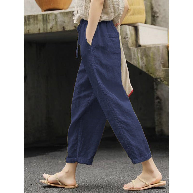 Lune London | Women Casual Linen Pants with Elastic Waistband and Side Pockets