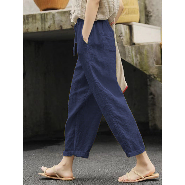 Lune London | Women Casual Linen Pants with Elastic Waistband and Side Pockets