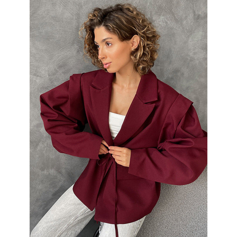 Ladies elegant oversized blazer with belt detail Lune London