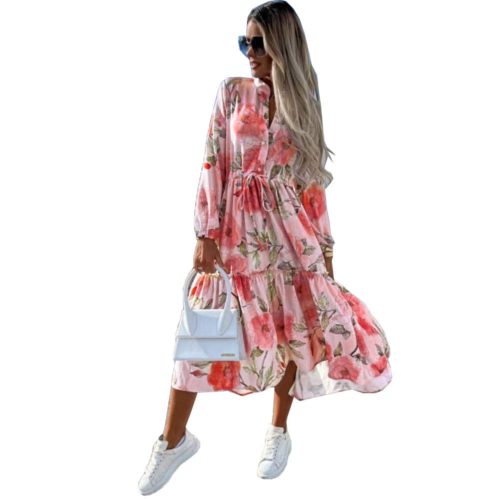 Long sleeve t-shirt dress for women with a relaxed silhouette and drawstring at the waist Lune London