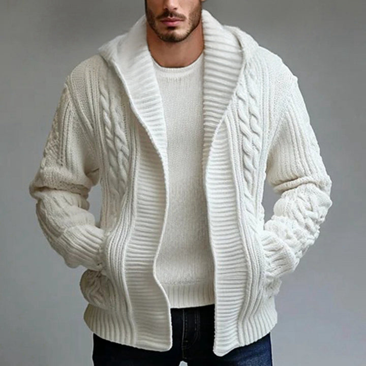 Men's knit jacket with large collar and cable pattern Lune London