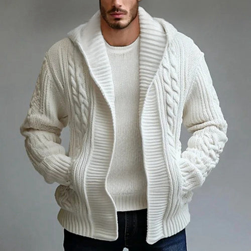Men's knit jacket with large collar and cable pattern Lune London