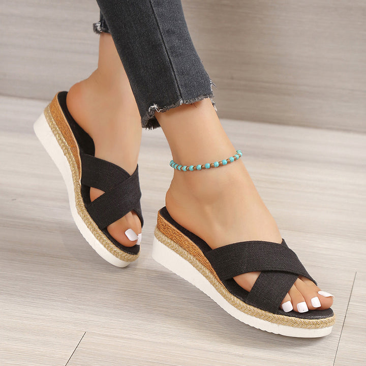 Platform sandals for women with woven sole Lune London