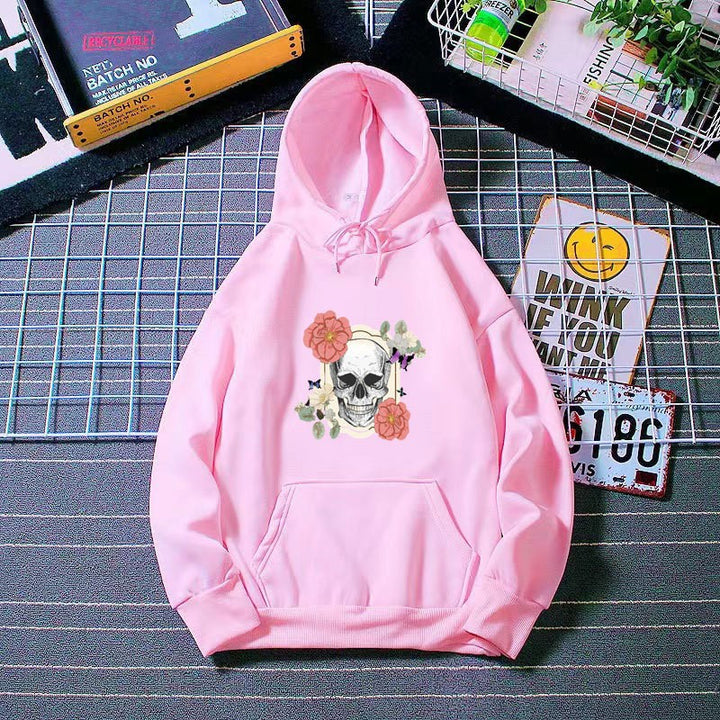 Women's hoodie with detailed skull design and floral print Chic & Stil