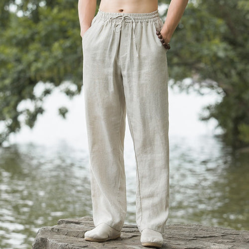 Casual linen pants for men with elastic waist and practical side pockets Lune London