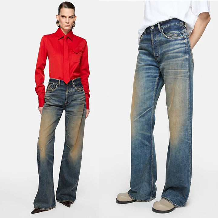 High-waisted jeans for women in a casual bootcut style with frayed hem Lune London