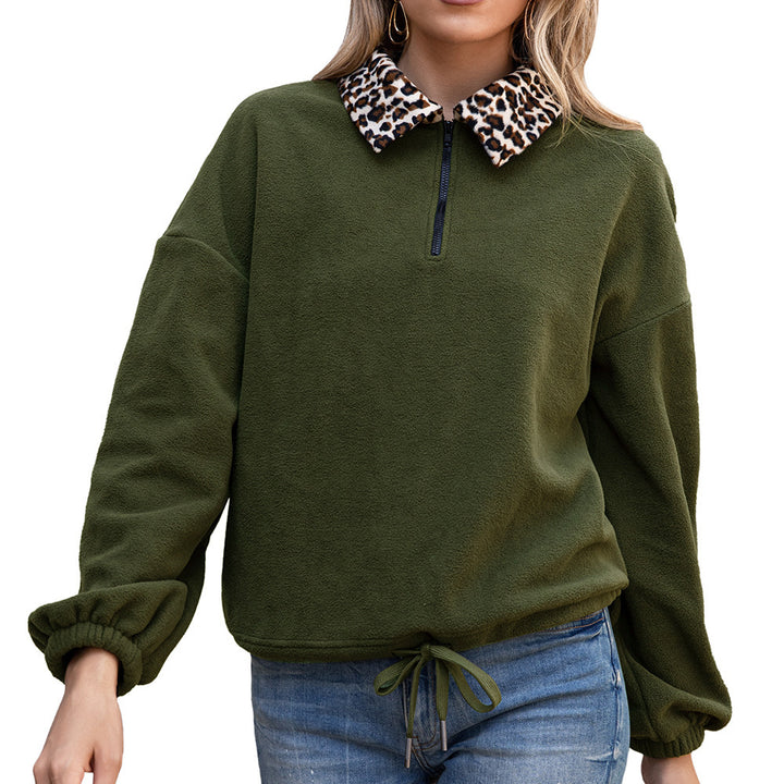 Fleece sweater for women with animal print collar Lune London