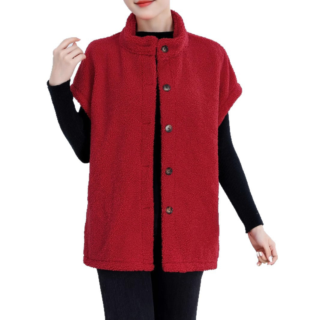 Ladies Cozy Cardigan with Buttons and Chic High Collar