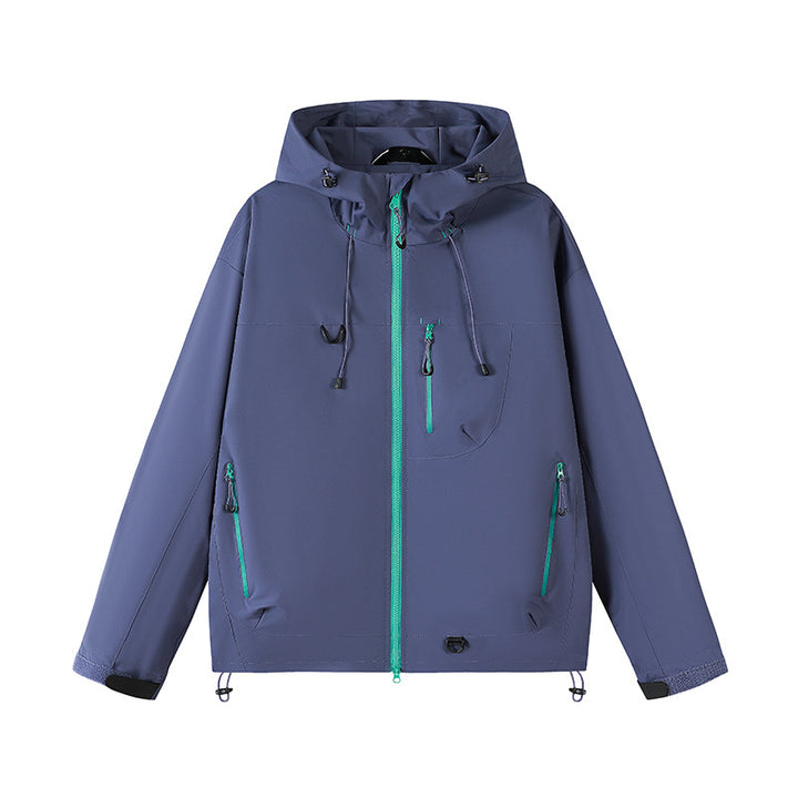 Outdoor technical jacket for men with adjustable hood design and numerous zipped pockets Lune London