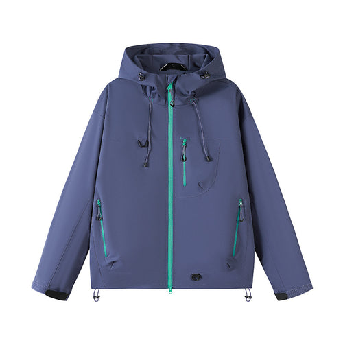 Outdoor technical jacket for men with adjustable hood design and numerous zipped pockets Lune London