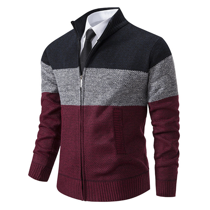 Fashionable knit jacket for men with textured color block design Lune London