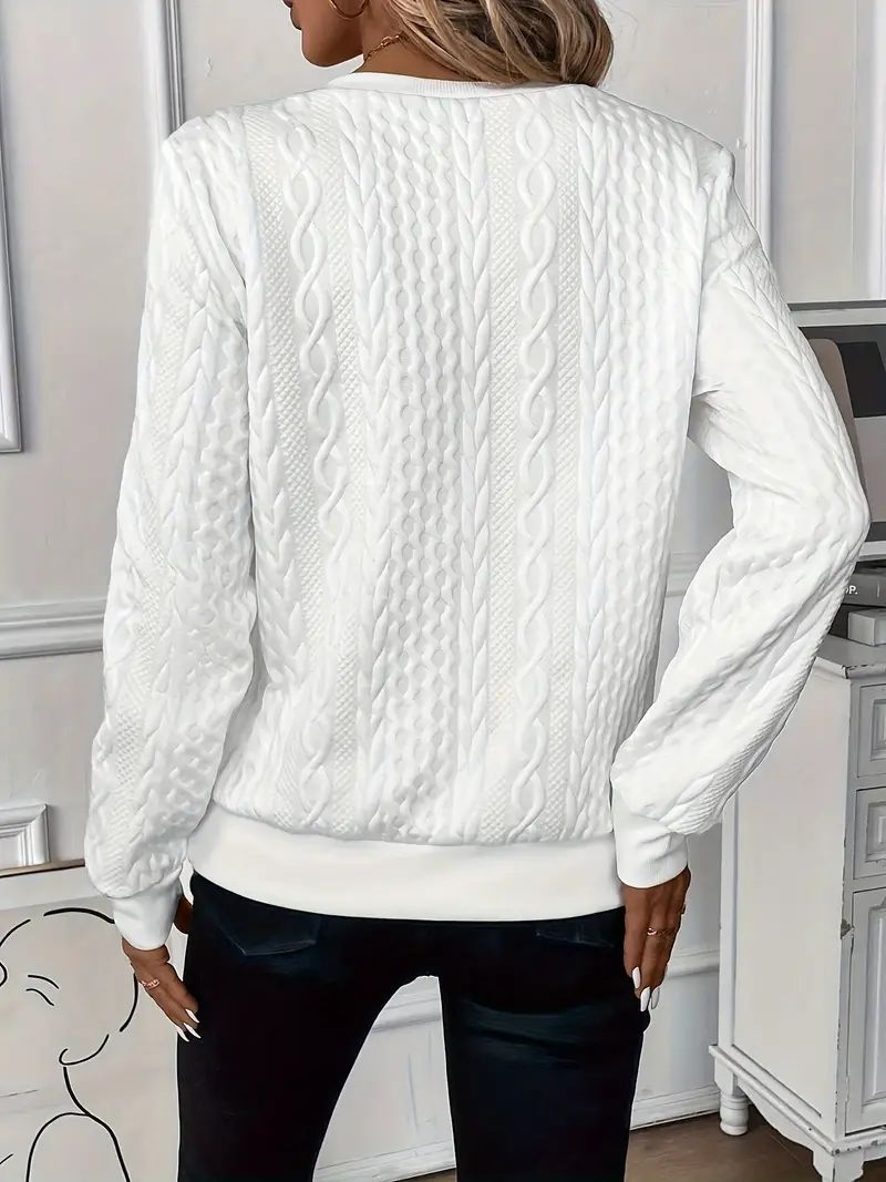 Women's Sweatshirt with Cable Pattern and Half Zipper Lune London