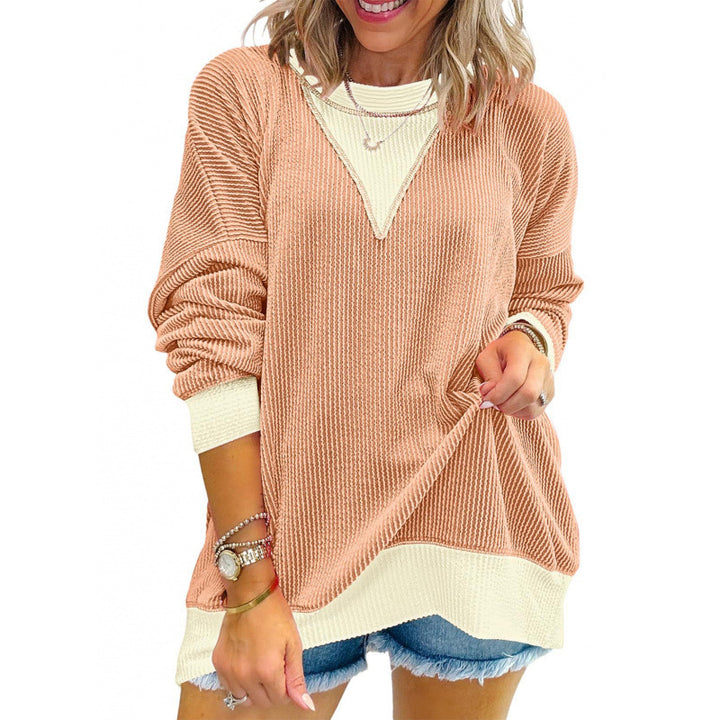 Casual sweater for women in structured material with V-neck Lune London