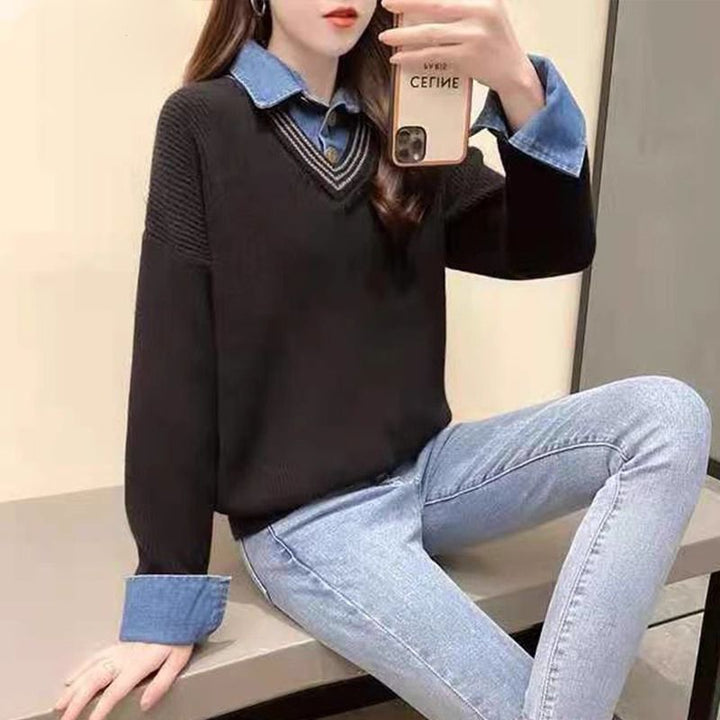 Pull en tricot décontracté pour femmes avec col de chemise tendance Chic & Stil