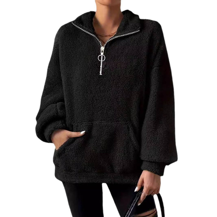 Ladies elegant fleece sweater with high collar and pockets Lune London